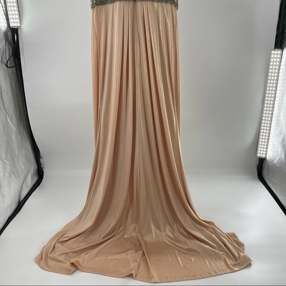 Aidan Mattox Metallic Halter Beaded Maxi Length Formal Gown Dress - Picture 7 of 15